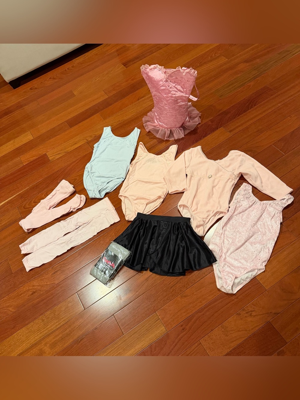 Danskin Girl’s Bodysuits with Pink Satin bag & tights